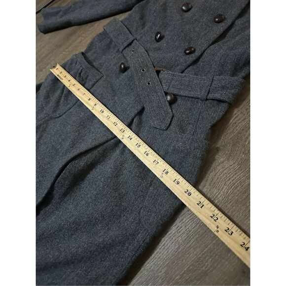 J Crew Double Breasted Wool Blend Gray Belted Collarless Coat Knee Length Size 4 - Picture 12 of 13